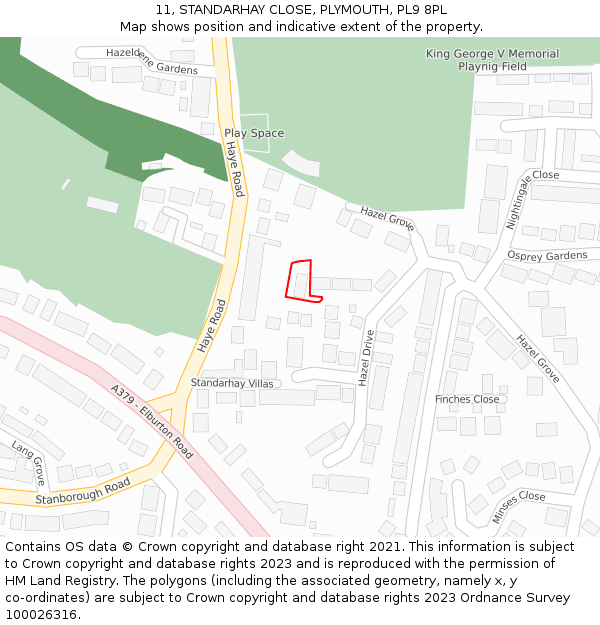 11, STANDARHAY CLOSE, PLYMOUTH, PL9 8PL: Location map and indicative extent of plot