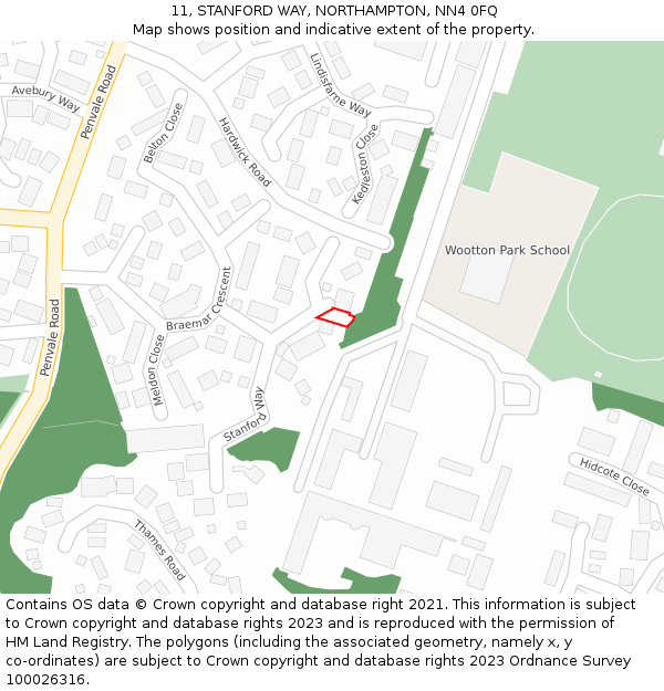 11, STANFORD WAY, NORTHAMPTON, NN4 0FQ: Location map and indicative extent of plot