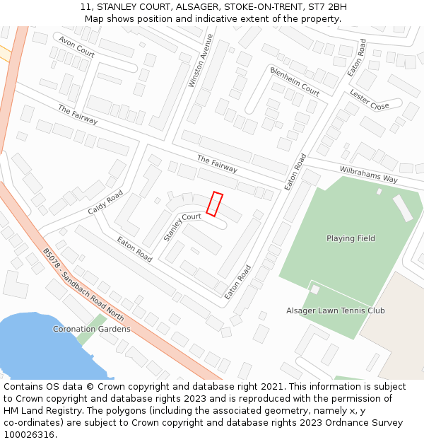 11, STANLEY COURT, ALSAGER, STOKE-ON-TRENT, ST7 2BH: Location map and indicative extent of plot