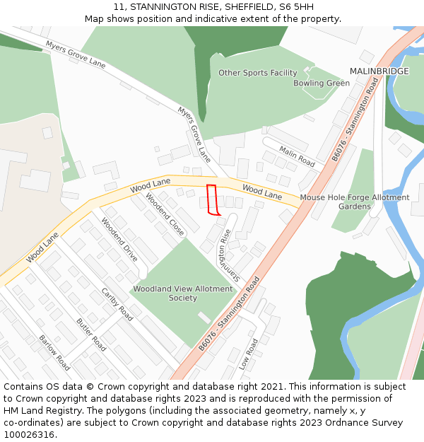 11, STANNINGTON RISE, SHEFFIELD, S6 5HH: Location map and indicative extent of plot