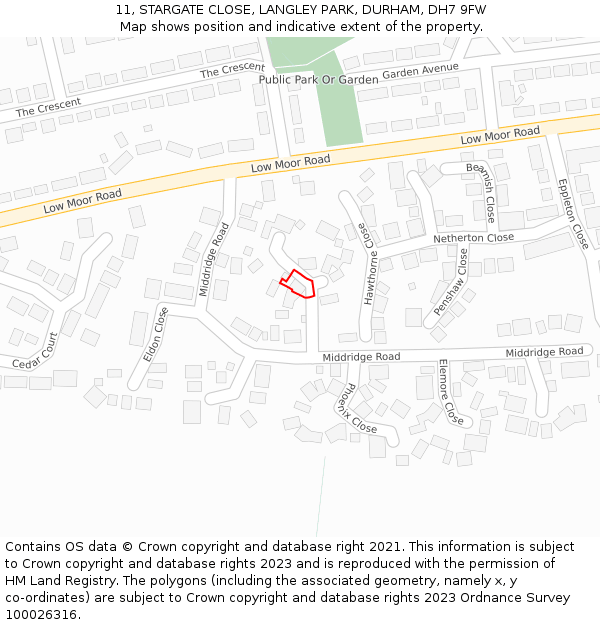 11, STARGATE CLOSE, LANGLEY PARK, DURHAM, DH7 9FW: Location map and indicative extent of plot