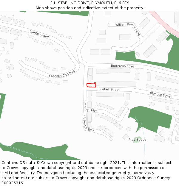 11, STARLING DRIVE, PLYMOUTH, PL6 8FY: Location map and indicative extent of plot
