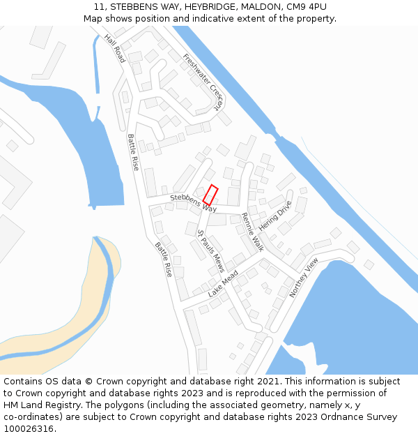 11, STEBBENS WAY, HEYBRIDGE, MALDON, CM9 4PU: Location map and indicative extent of plot