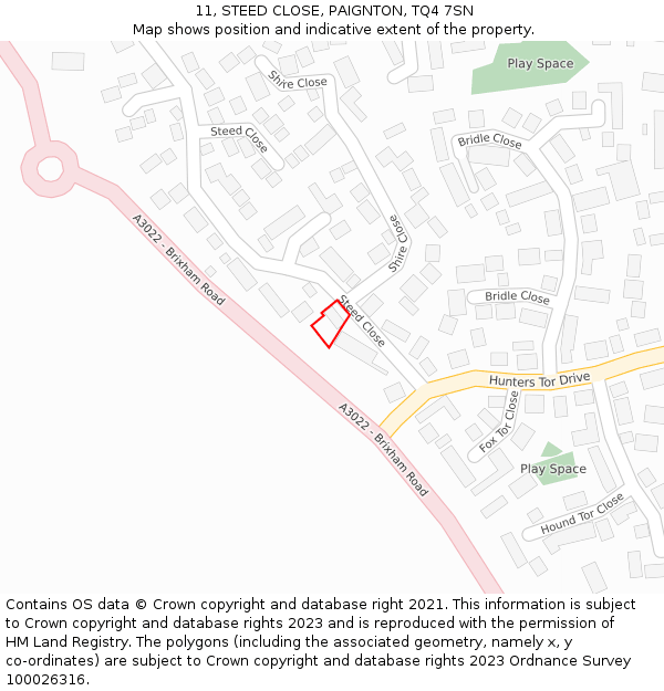 11, STEED CLOSE, PAIGNTON, TQ4 7SN: Location map and indicative extent of plot