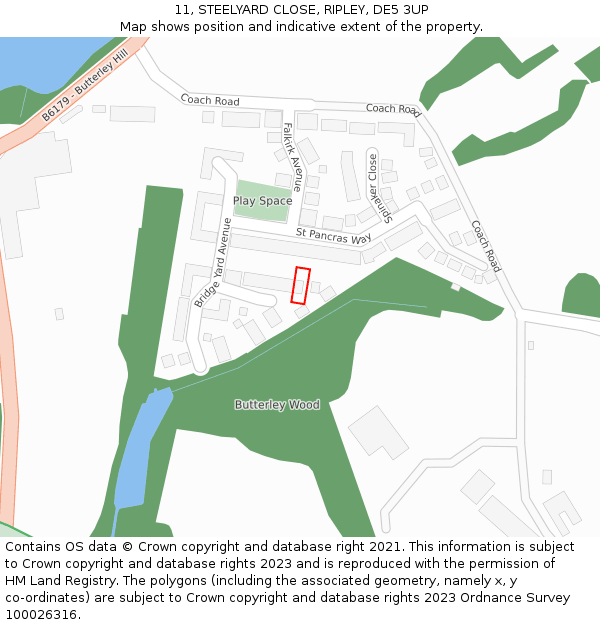 11, STEELYARD CLOSE, RIPLEY, DE5 3UP: Location map and indicative extent of plot