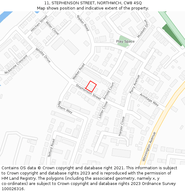 11, STEPHENSON STREET, NORTHWICH, CW8 4SQ: Location map and indicative extent of plot
