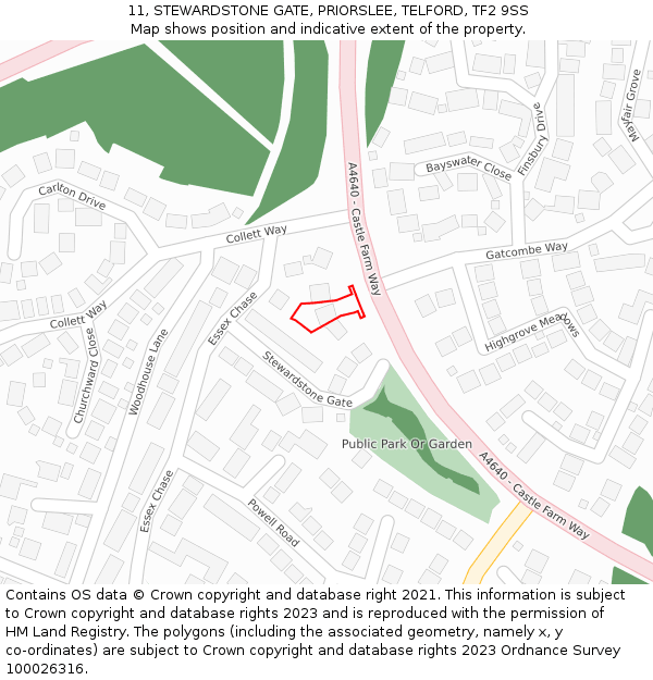 11, STEWARDSTONE GATE, PRIORSLEE, TELFORD, TF2 9SS: Location map and indicative extent of plot