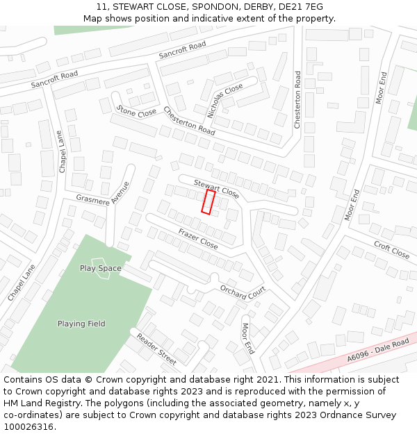 11, STEWART CLOSE, SPONDON, DERBY, DE21 7EG: Location map and indicative extent of plot