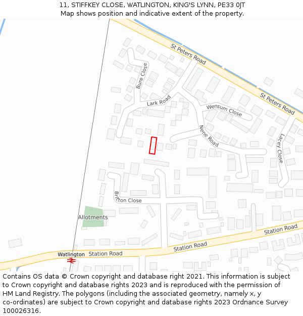 11, STIFFKEY CLOSE, WATLINGTON, KING'S LYNN, PE33 0JT: Location map and indicative extent of plot