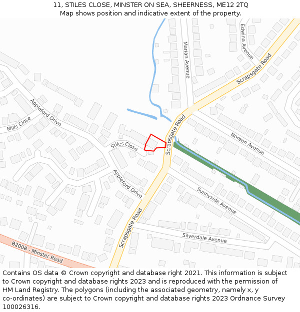 11, STILES CLOSE, MINSTER ON SEA, SHEERNESS, ME12 2TQ: Location map and indicative extent of plot