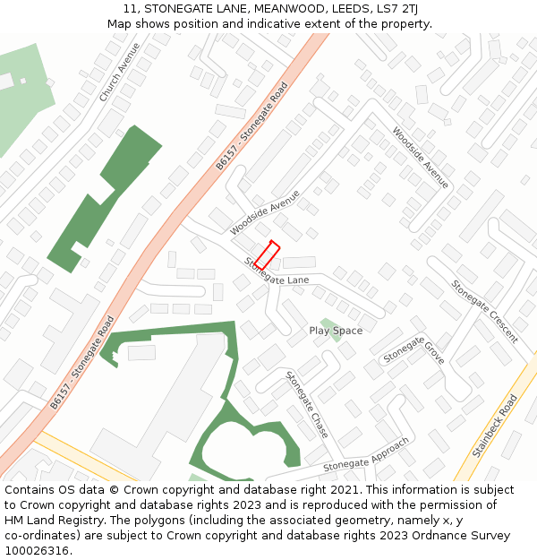 11, STONEGATE LANE, MEANWOOD, LEEDS, LS7 2TJ: Location map and indicative extent of plot