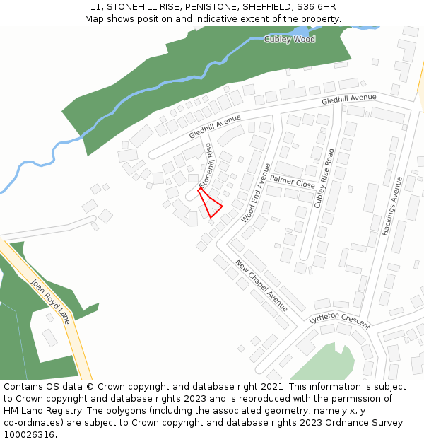 11, STONEHILL RISE, PENISTONE, SHEFFIELD, S36 6HR: Location map and indicative extent of plot