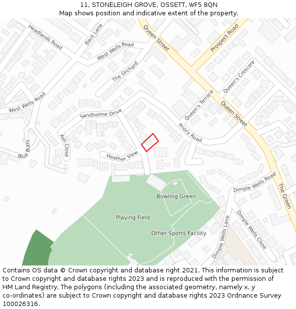 11, STONELEIGH GROVE, OSSETT, WF5 8QN: Location map and indicative extent of plot