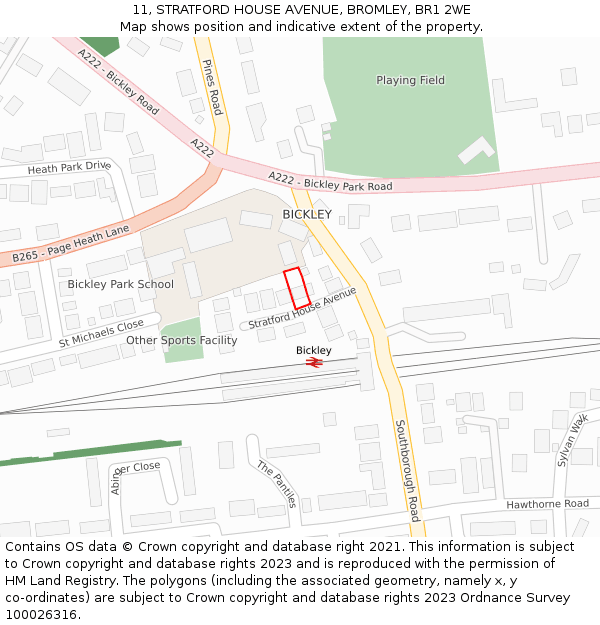 11, STRATFORD HOUSE AVENUE, BROMLEY, BR1 2WE: Location map and indicative extent of plot