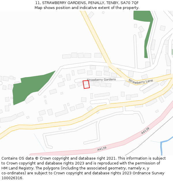 11, STRAWBERRY GARDENS, PENALLY, TENBY, SA70 7QF: Location map and indicative extent of plot