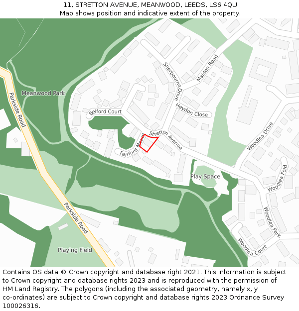 11, STRETTON AVENUE, MEANWOOD, LEEDS, LS6 4QU: Location map and indicative extent of plot