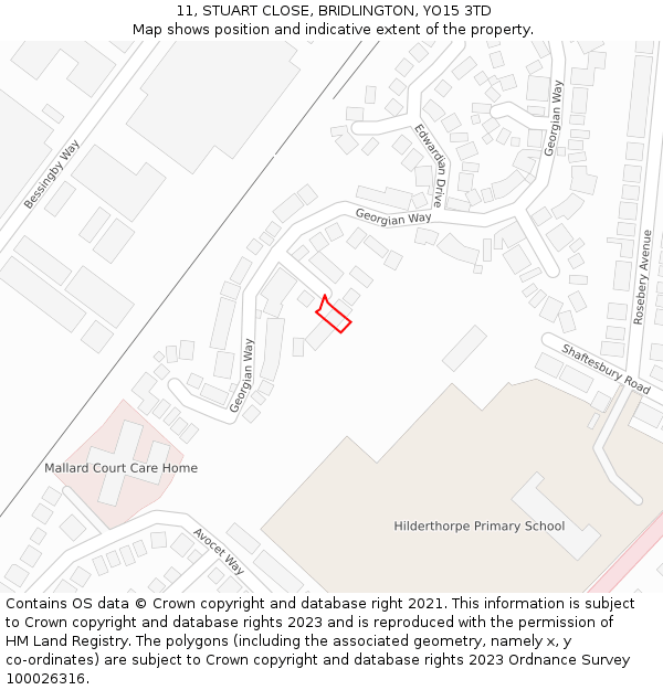 11, STUART CLOSE, BRIDLINGTON, YO15 3TD: Location map and indicative extent of plot