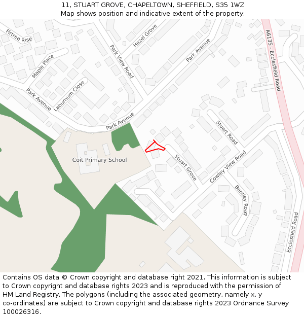 11, STUART GROVE, CHAPELTOWN, SHEFFIELD, S35 1WZ: Location map and indicative extent of plot