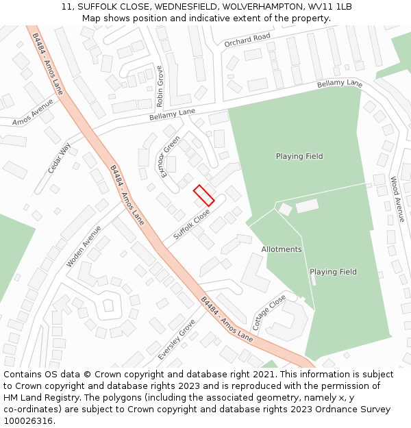 11, SUFFOLK CLOSE, WEDNESFIELD, WOLVERHAMPTON, WV11 1LB: Location map and indicative extent of plot