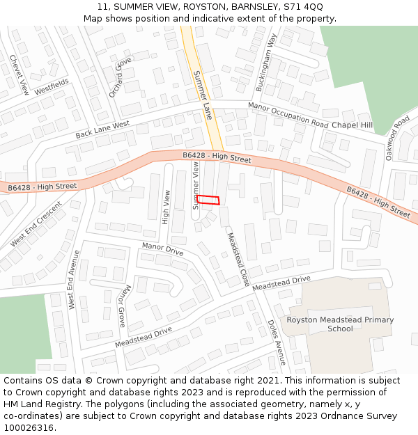 11, SUMMER VIEW, ROYSTON, BARNSLEY, S71 4QQ: Location map and indicative extent of plot