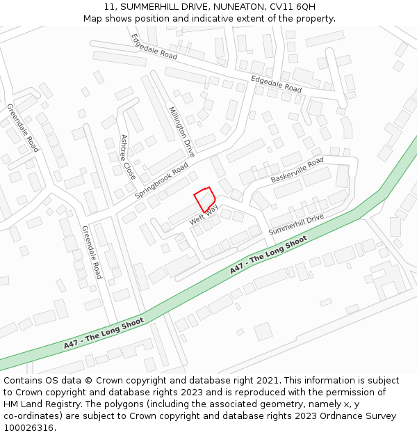 11, SUMMERHILL DRIVE, NUNEATON, CV11 6QH: Location map and indicative extent of plot