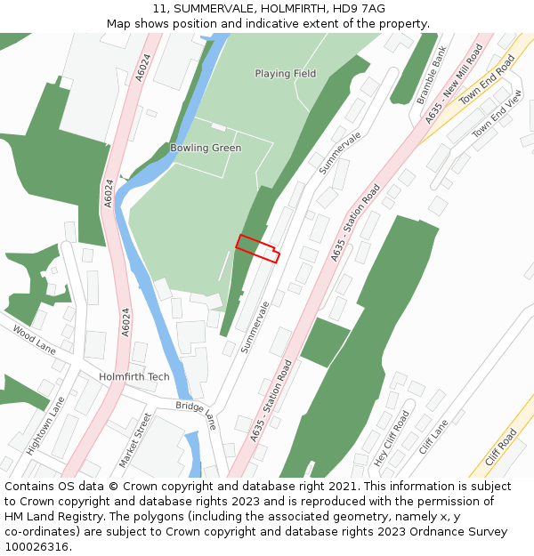11, SUMMERVALE, HOLMFIRTH, HD9 7AG: Location map and indicative extent of plot