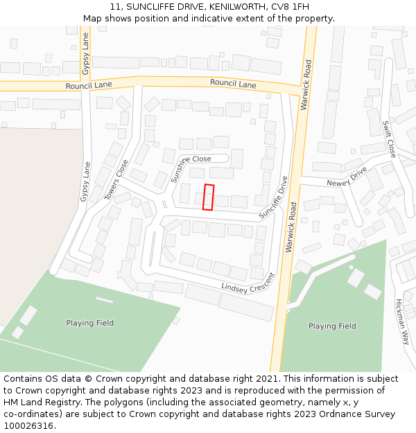 11, SUNCLIFFE DRIVE, KENILWORTH, CV8 1FH: Location map and indicative extent of plot