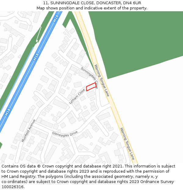 11, SUNNINGDALE CLOSE, DONCASTER, DN4 6UR: Location map and indicative extent of plot