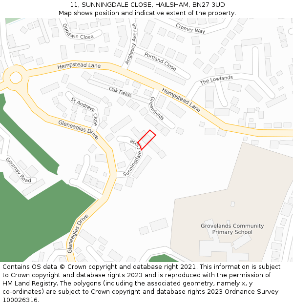 11, SUNNINGDALE CLOSE, HAILSHAM, BN27 3UD: Location map and indicative extent of plot