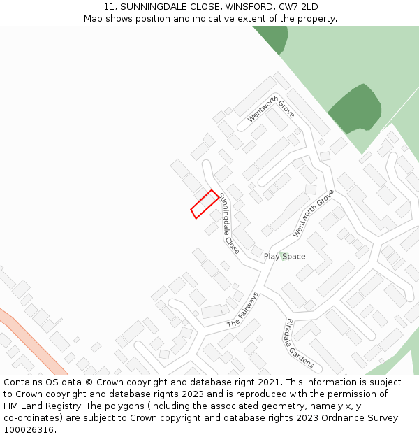 11, SUNNINGDALE CLOSE, WINSFORD, CW7 2LD: Location map and indicative extent of plot