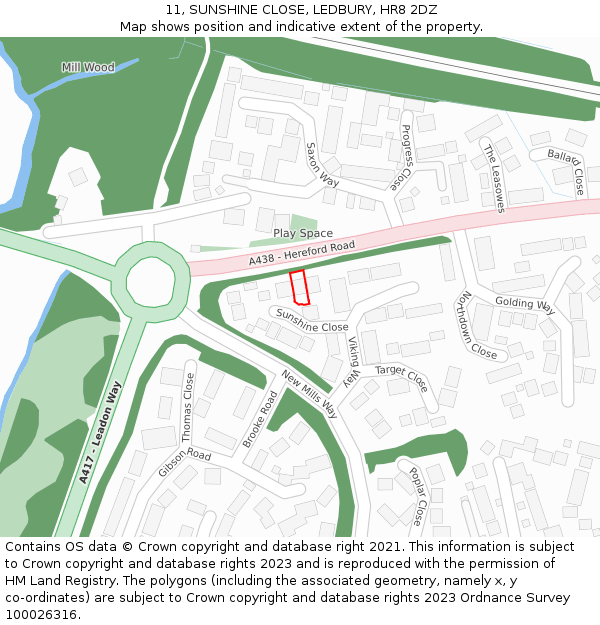11, SUNSHINE CLOSE, LEDBURY, HR8 2DZ: Location map and indicative extent of plot