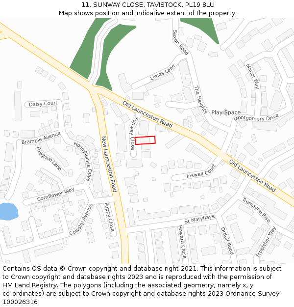 11, SUNWAY CLOSE, TAVISTOCK, PL19 8LU: Location map and indicative extent of plot