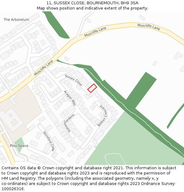 11, SUSSEX CLOSE, BOURNEMOUTH, BH9 3SA: Location map and indicative extent of plot