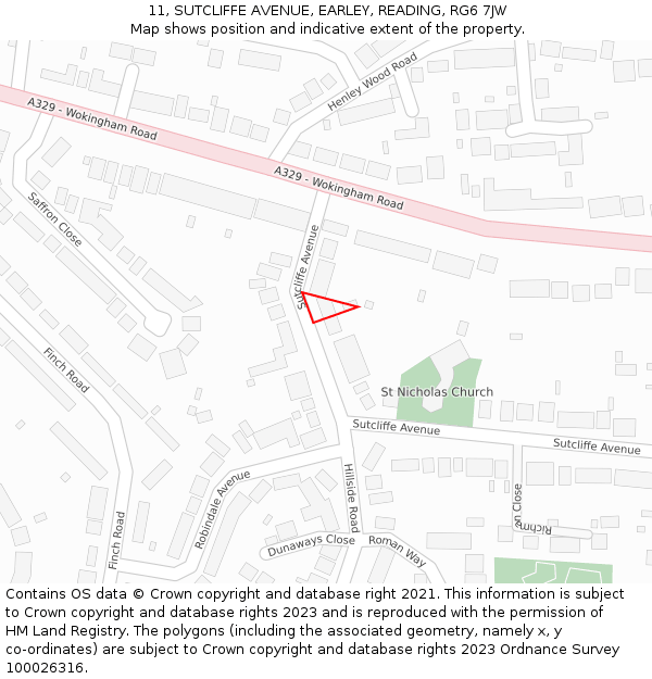 11, SUTCLIFFE AVENUE, EARLEY, READING, RG6 7JW: Location map and indicative extent of plot