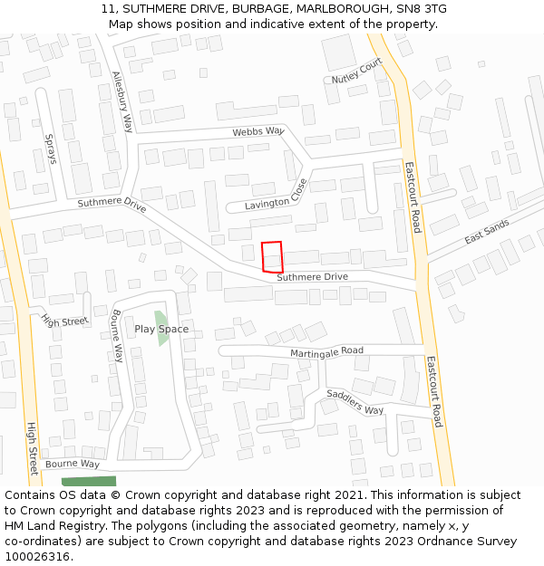11, SUTHMERE DRIVE, BURBAGE, MARLBOROUGH, SN8 3TG: Location map and indicative extent of plot