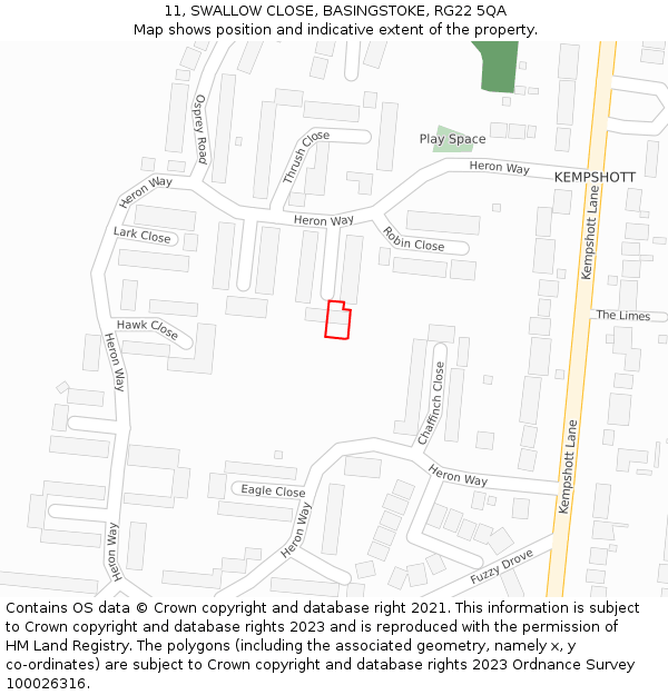 11, SWALLOW CLOSE, BASINGSTOKE, RG22 5QA: Location map and indicative extent of plot