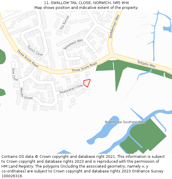 11, SWALLOW TAIL CLOSE, NORWICH, NR5 9HX: Location map and indicative extent of plot
