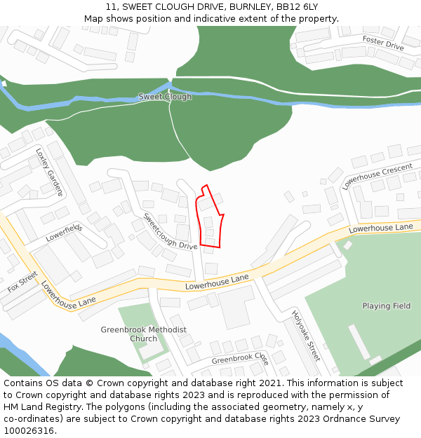 11, SWEET CLOUGH DRIVE, BURNLEY, BB12 6LY: Location map and indicative extent of plot