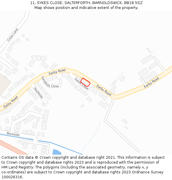 11, SYKES CLOSE, SALTERFORTH, BARNOLDSWICK, BB18 5SZ: Location map and indicative extent of plot