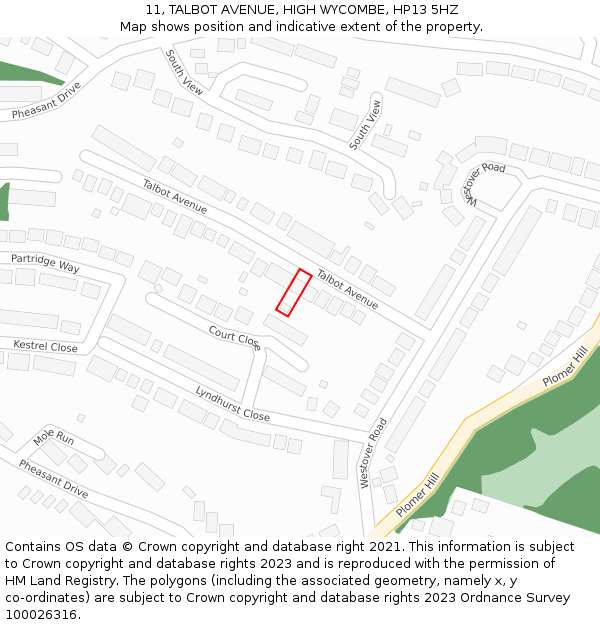 11, TALBOT AVENUE, HIGH WYCOMBE, HP13 5HZ: Location map and indicative extent of plot
