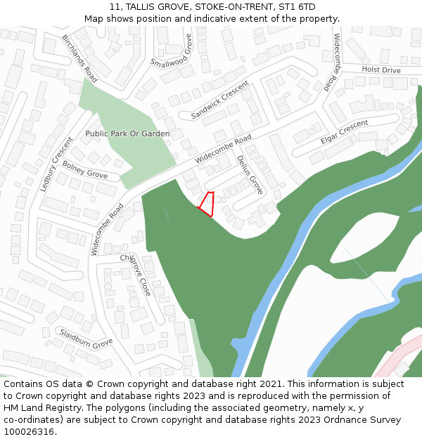 11, TALLIS GROVE, STOKE-ON-TRENT, ST1 6TD: Location map and indicative extent of plot