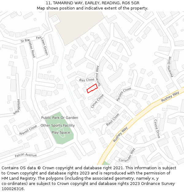 11, TAMARIND WAY, EARLEY, READING, RG6 5GR: Location map and indicative extent of plot
