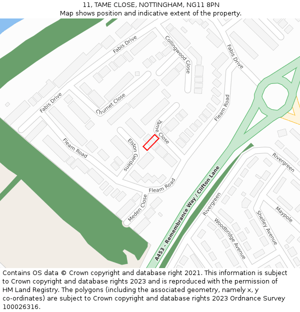 11, TAME CLOSE, NOTTINGHAM, NG11 8PN: Location map and indicative extent of plot