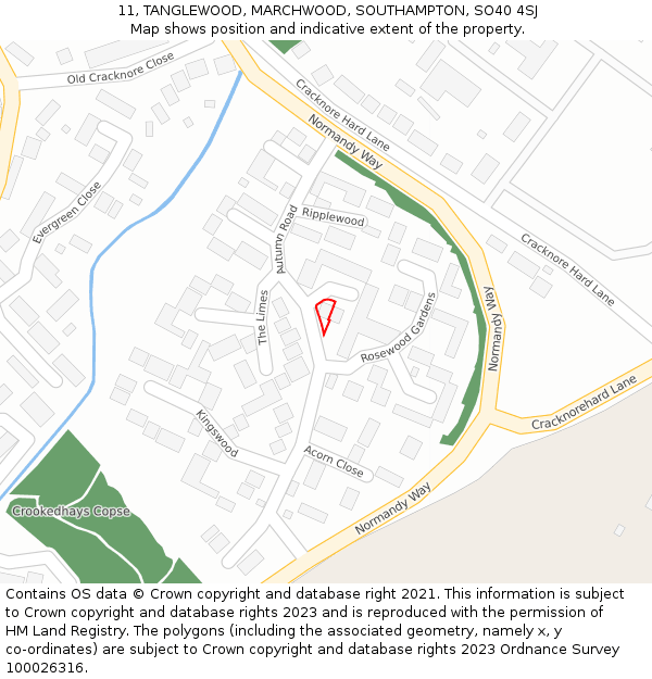 11, TANGLEWOOD, MARCHWOOD, SOUTHAMPTON, SO40 4SJ: Location map and indicative extent of plot