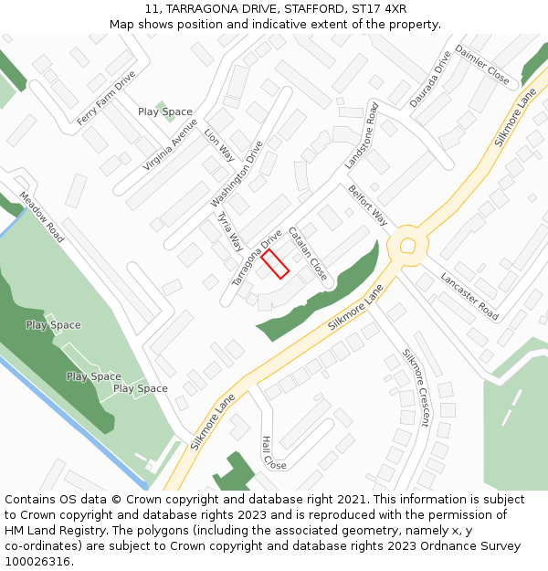 11, TARRAGONA DRIVE, STAFFORD, ST17 4XR: Location map and indicative extent of plot