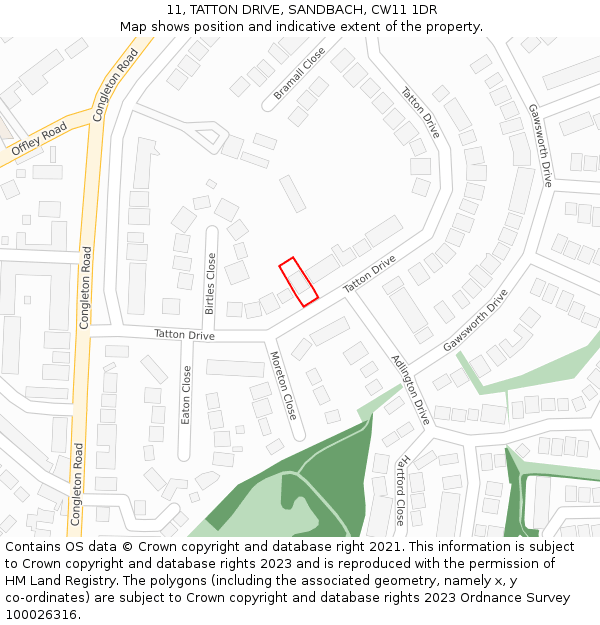 11, TATTON DRIVE, SANDBACH, CW11 1DR: Location map and indicative extent of plot