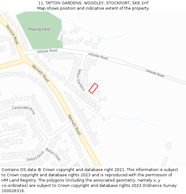 11, TATTON GARDENS, WOODLEY, STOCKPORT, SK6 1HT: Location map and indicative extent of plot