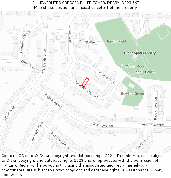 11, TAVERNERS CRESCENT, LITTLEOVER, DERBY, DE23 6XT: Location map and indicative extent of plot
