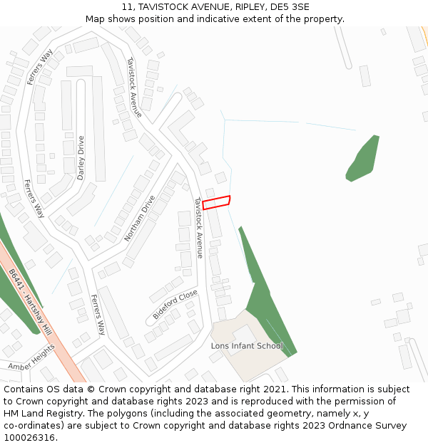 11, TAVISTOCK AVENUE, RIPLEY, DE5 3SE: Location map and indicative extent of plot