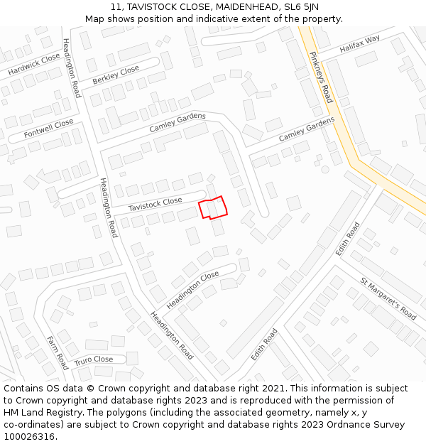 11, TAVISTOCK CLOSE, MAIDENHEAD, SL6 5JN: Location map and indicative extent of plot